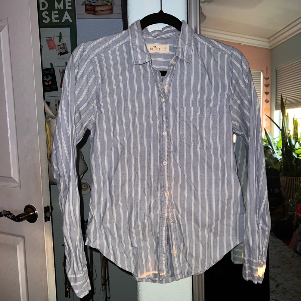 Hollister striped button long sleeve